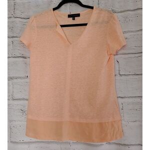 Sanctuary Peach 100% Linen Blend Short-Sleeve V-Neck Top Shirt Women's size XS
